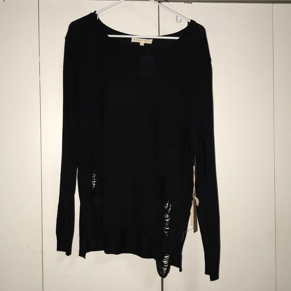 Blush Noir Black Ripped Sweater